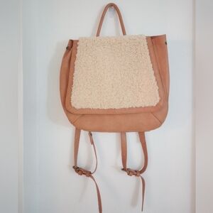 Universal Thread Brown Tan Faux Leather & Cream Sherpa-like Convertible Backpack